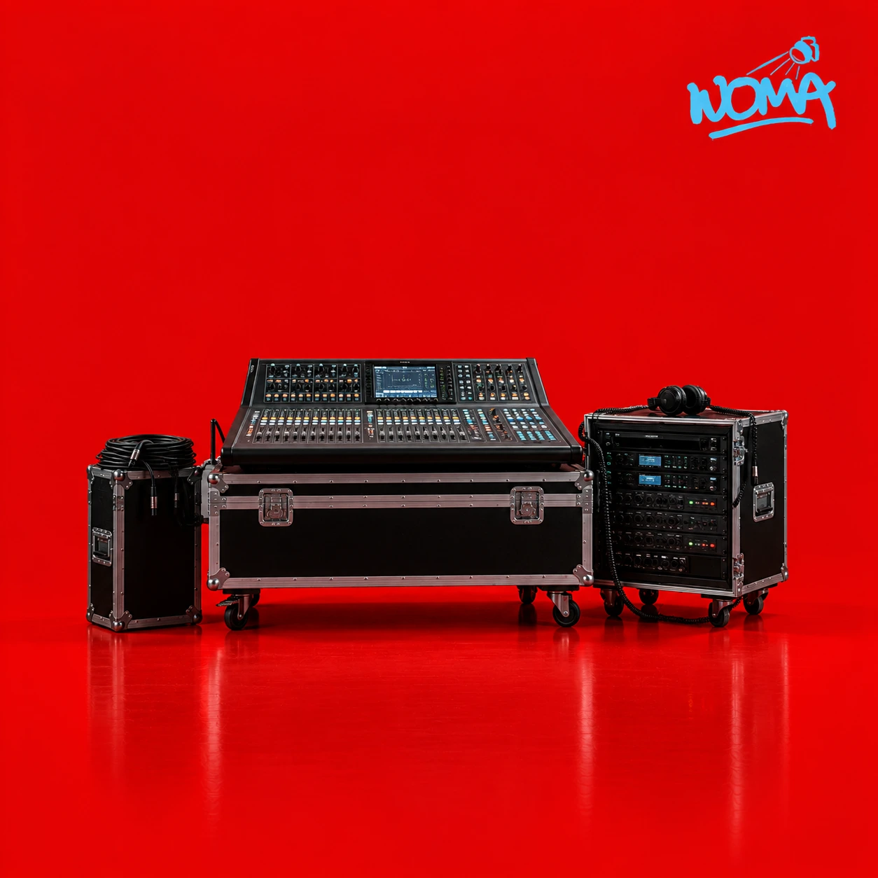 Consola de sonido digital y rack en flight cases NOMA
